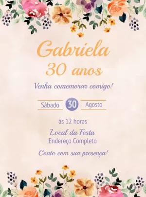 Convite de Aniversário Floral Aquarela para Editar Online