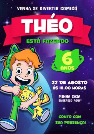 Convite Aniversário Gato Galáctico para Editar Online