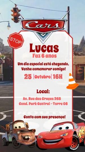 Convite de Aniversário Carros para Editar e Personalizar