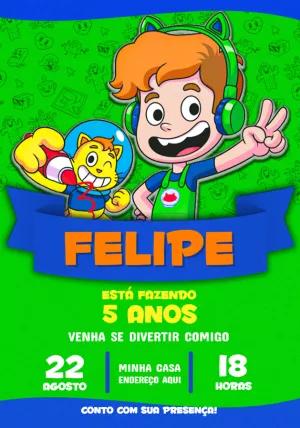 Convite Aniversário Gato Galáctico para Editar Online