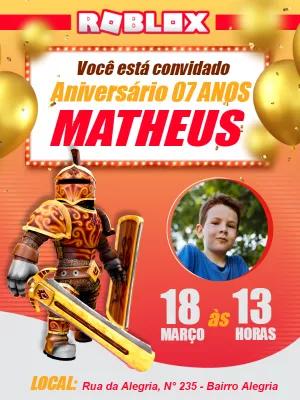 Convite Aniversário Roblox com Foto para Editar Online