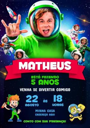 Convite de Aniversário Gato Galáctico com Foto para Editar