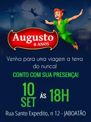 Convite de Aniversário Peter Pan com Personagens para Editar Online