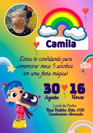 Convite Aniversário Vera e o Reino Arco-íris com Foto para Editar