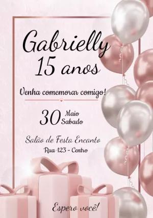 Convite de 15 Anos Rosê Gold com Balões para Editar Online