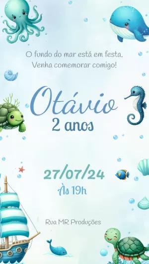 Convite Aniversário Fundo do Mar com Animais para Editar