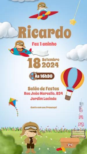 Convite Aniversário Menino Aviador para Editar Online