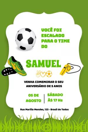 Convite de Aniversário Futebol com Bola e Chuteira para Editar
