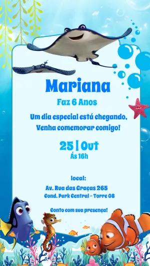 Convite de Aniversário Procurando Nemo e Dory para Editar Online