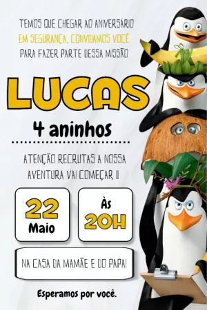 Convite de Aniversário Pinguins de Madagascar para Editar Online