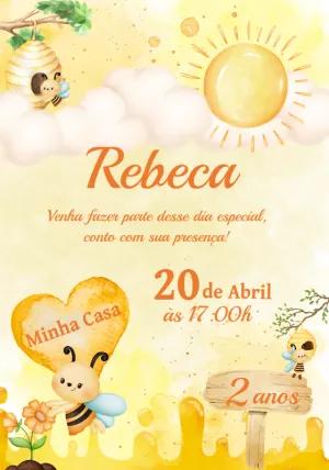 Convite Aniversário Abelhinha Aquarela para Editar Online