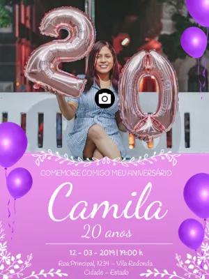Convite de Aniversário Feminino com Foto para Editar Online