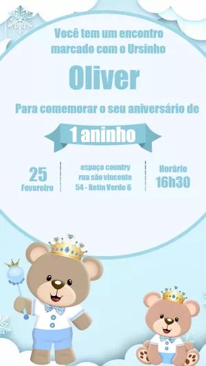 Convite de Aniversário Ursinho Príncipe para Editar Online