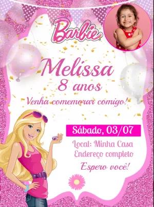 Convite Aniversário Barbie com Foto para Editar Online