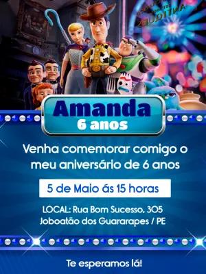 Convite Aniversário Toy Story com Personagens para Editar