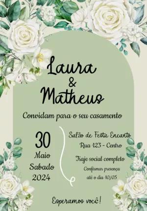 Convite de Casamento Floral Verde para Editar Online