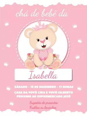 Convite Chá de Bebê Ursinha Princesa para Editar Online