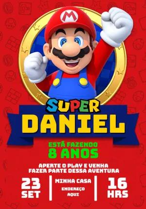 Convite de Aniversário Super Mario Bros para Editar Online