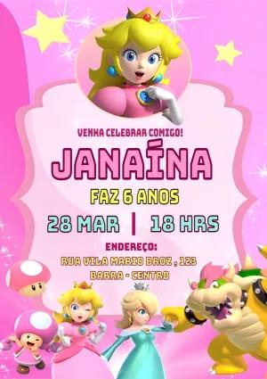 Convite Aniversário Princesa Peach para Editar Online
