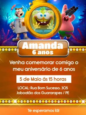 Convite Aniversário Bob Esponja e Amigos para Editar Online