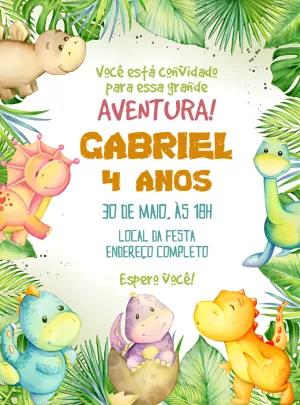 Convite Aniversário Dinossauros Baby para Editar Online