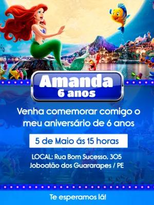 Convite de Aniversário A Pequena Sereia para Editar Online