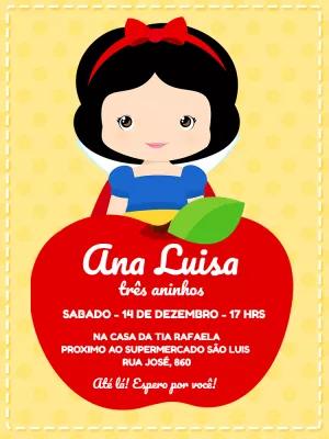 Convite Aniversário Branca de Neve Cute para Editar Online