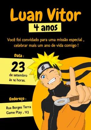 Convite Aniversário Naruto com Personagem para Editar Online
