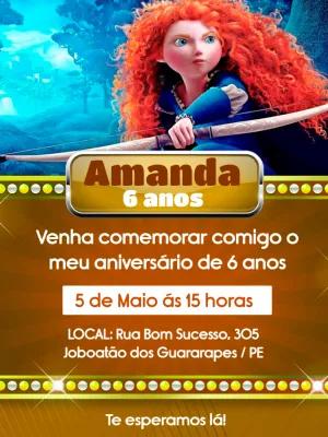 Convite de Aniversário Valente com a Merida para Editar Online