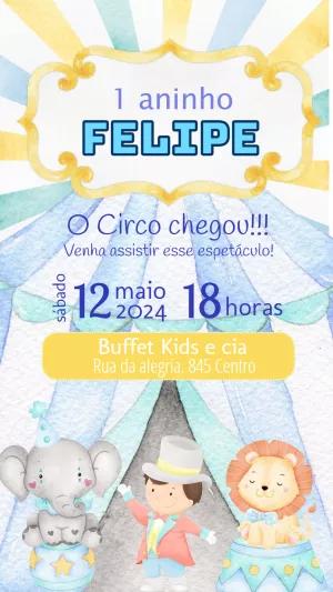 Convite Aniversário Circo Aquarela para Editar Online