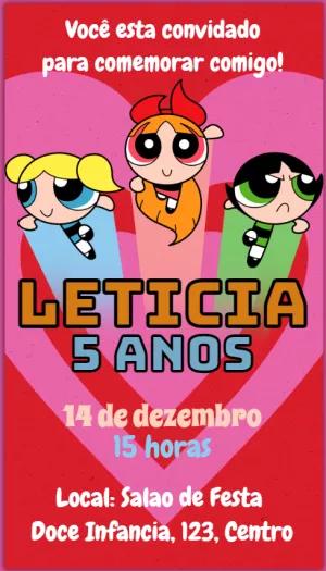 Convite Aniversário Meninas Superpoderosas para Editar Online