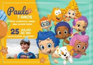 Convite Aniversário Bubble Guppies com Foto para Editar Online