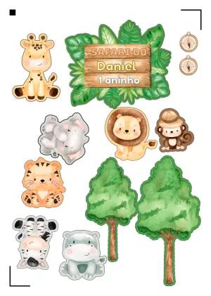 Topo de Bolo Safari com Animais para Editar e Imprimir
