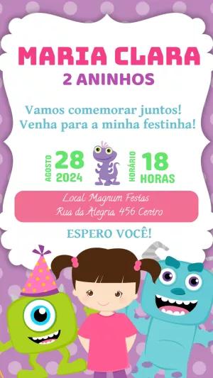 Convite de Aniversário Monstros SA para Editar Online