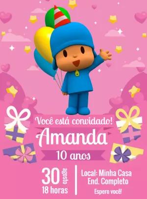 Convite de Aniversário Pocoyo Menina para Editar Online Grátis