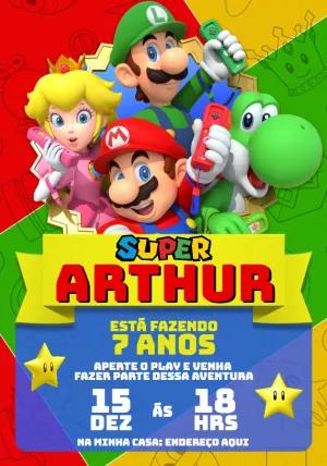 Convite de Aniversário Super Mario Bros para Editar Online