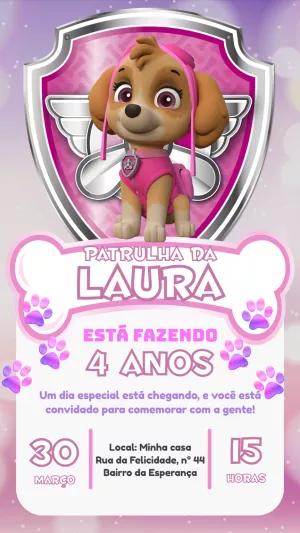 Convite de Aniversário Skye Patrulha Canina para Editar Online
