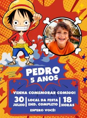 Convite de Aniversário One Piece com Foto para Editar Online
