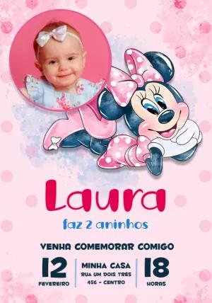 Convite Aniversário Minnie Baby com Foto para Editar Online