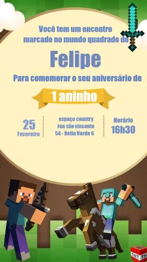 Convite de Aniversário Minecraft para Editar Online