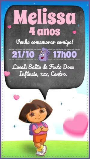 Convite de Aniversário Dora Aventureira para Editar Online
