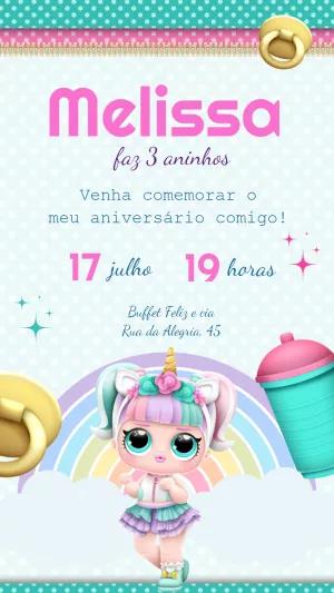 Convite Aniversário LOL Surprise Unicórnio para Editar Online