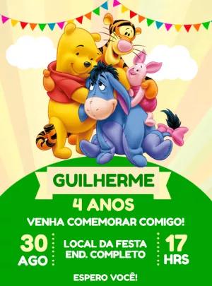 Convite de Aniversário Ursinho Pooh e sua Turma para Editar