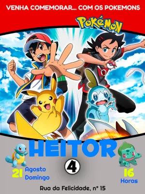 Convite Aniversário Pokémon com Ash e Amigos para Editar Online