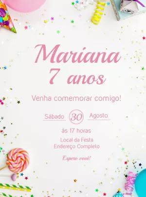 Convite de Aniversário Doces e Confetes para Editar Online