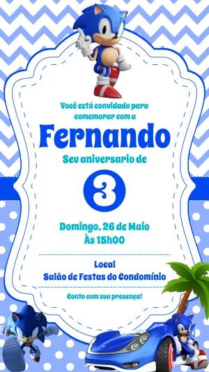 Convite de Aniversário Sonic para Editar Online e Imprimir