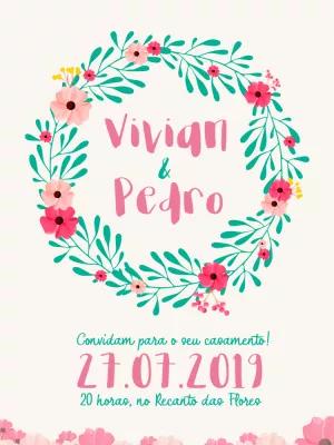 Convite de Casamento Floral com Guirlanda para Editar Online