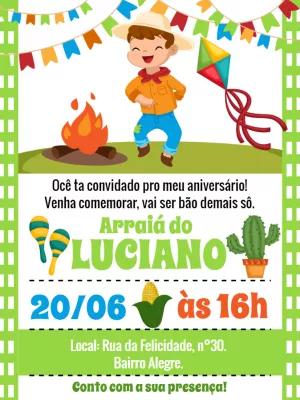 Convite Aniversário Festa Junina com Menino para Editar