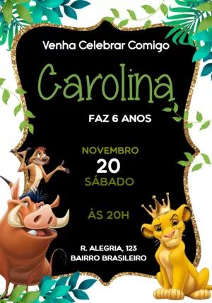 Convite Aniversário Rei Leão Editável com Personagens Clássicos