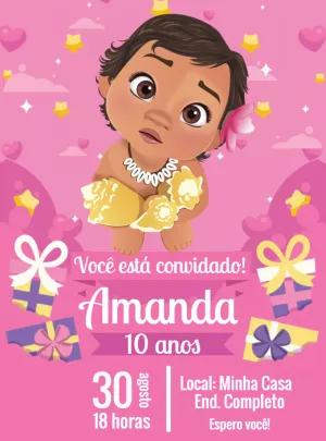 Convite de Aniversário Moana Baby para Editar Online